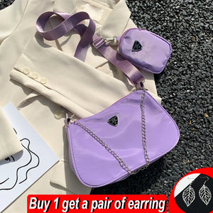 2pcs Nylon Shoulder Bag Women Chains Crossbody Messenger Handbag