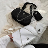 2pcs Nylon Shoulder Bag Women Chains Crossbody Messenger Handbag