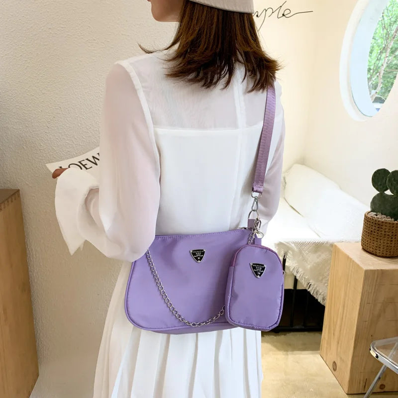 2pcs Nylon Shoulder Bag Women Chains Crossbody Messenger Handbag