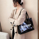 2pcs Women Jelly Transparent Handbag Large Capacity Tote Shoulder Bags
