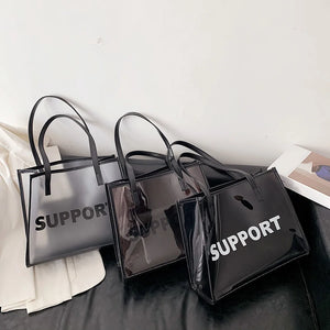2pcs Women Jelly Transparent Handbag Large Capacity Tote Shoulder Bags