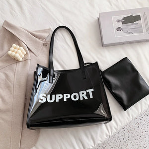 2pcs Women Jelly Transparent Handbag Large Capacity Tote Shoulder Bags