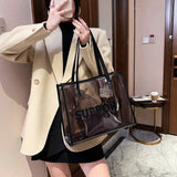 2pcs Women Jelly Transparent Handbag Large Capacity Tote Shoulder Bags