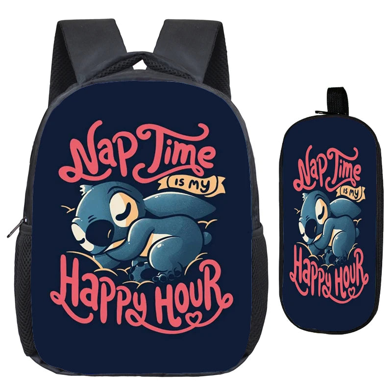 2pcs Stitch Kids School Bags Girls Boys Backpack with Pen Case
