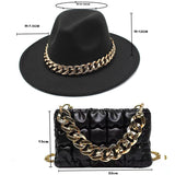 2pcs Women Fedora Hats Bag Set Chain Shoulder Crossbody Bag Lattice Handbag