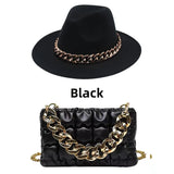 2pcs Women Fedora Hats Bag Set Chain Shoulder Crossbody Bag Lattice Handbag
