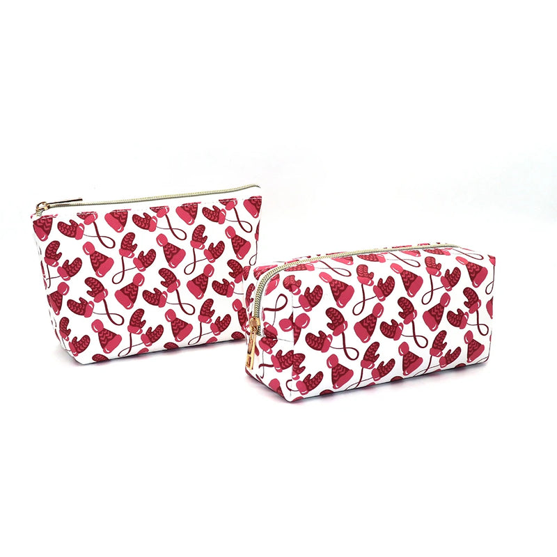 2pcs PU Leather Zipper Cosmetic Gift Bag Women Christmas Travel Beauty Case