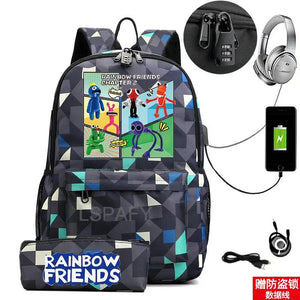 Rainbow Laptop Backpack Canvas Bag School Teenagers