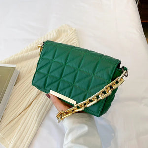 Quilting Leather Shoulder Bag with Chains Flap