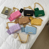 Quilting Leather Shoulder Bag with Chains Flap