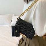 Quilting Leather Shoulder Bag with Chains Flap