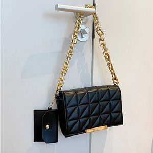 Quilting Leather Shoulder Bag with Chains Flap