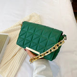 Quilting Leather Shoulder Bag with Chains Flap