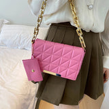 Quilting Leather Shoulder Bag with Chains Flap