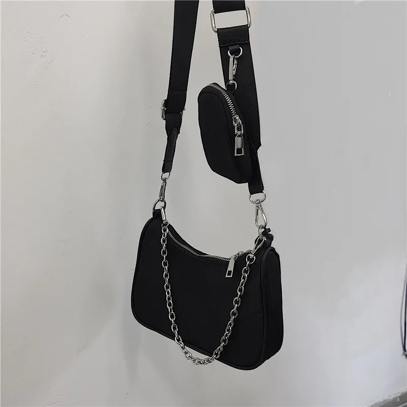 Vintage Shoulder Bag Nylon Women Chains Crossbody Messenger Handbag