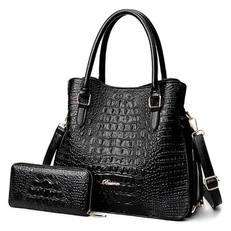 2pcs Crocodile PU Leather Shoulder Bags Set