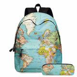 World Map Printing School Backpack with Pencil Case