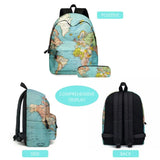 World Map Printing School Backpack with Pencil Case