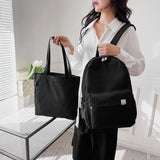 2pcs School Backpack Set Solid Rucksack with Handbag Large Capacity Shopping Bag