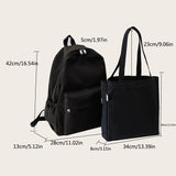2pcs School Backpack Set Solid Rucksack with Handbag Large Capacity Shopping Bag