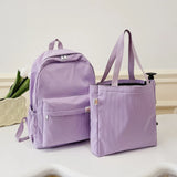 2pcs School Backpack Set Solid Rucksack with Handbag Large Capacity Shopping Bag
