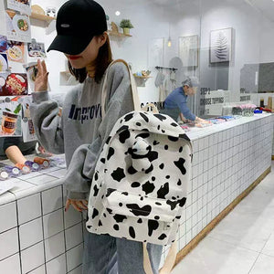 Milk Cow Canvas Backpack for Teen Girls