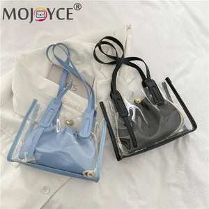 2pcs/set Transparent PVC Handbag with PU Candy Jelly Totes
