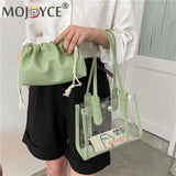 2pcs/set Transparent PVC Handbag with PU Candy Jelly Totes