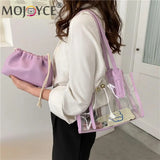 2pcs/set Transparent PVC Handbag with PU Candy Jelly Totes