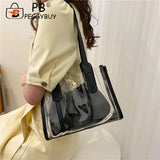 2pcs/set Transparent PVC Handbag with PU Jelly Totes Women Shoulder Bags