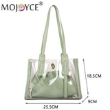 2pcs/set Transparent PVC Handbag with PU Candy Jelly Totes