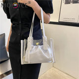 2pcs/set Transparent PVC Handbag with PU Candy Jelly Totes
