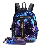 2pcs/set Sequins Women Backpack for Teenage Girl Rucksack School Bag