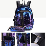 2pcs/set Sequins Women Backpack for Teenage Girl Rucksack School Bag