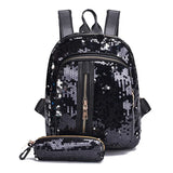 2pcs/set Sequins Women Backpack for Teenage Girl Rucksack School Bag