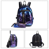 2pcs/set Sequins Women Backpack for Teenage Girl Rucksack School Bag