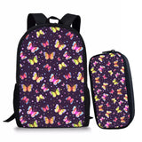Butterfly Print Kids Backpack Set for Teens Boys Girls