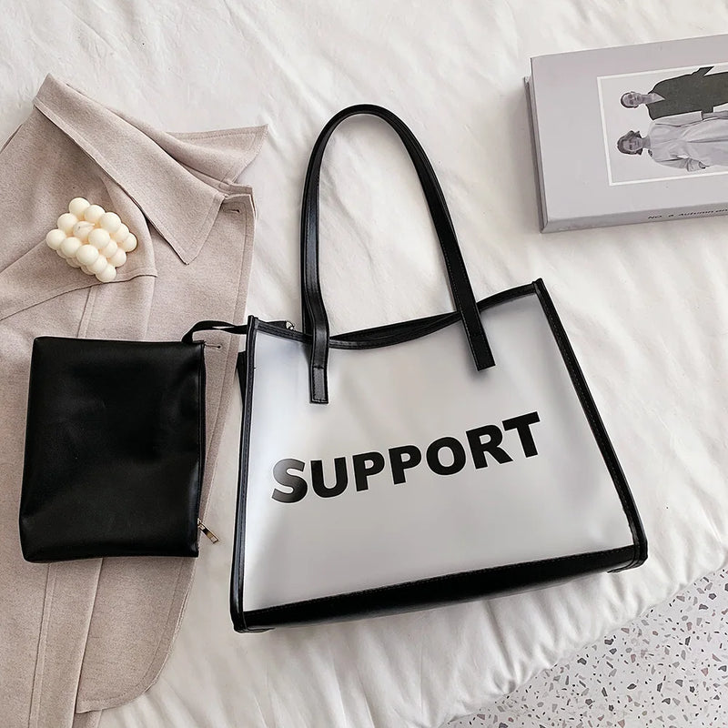 2pcs/set Women Shoulder Bags Transparent PVC Handbags Composite Bags Totes