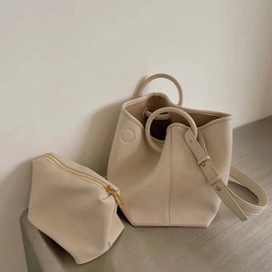 2pc/set PU Leather Women's Handbags Casual Ladies Tote Female Bucket