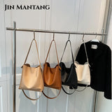 2pc Set PU Leather Women's Handbags Casual Ladies Tote Female Bucket Bag