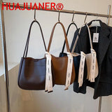 2Pc Pu Leather Women's Handbags Casual Bucket Women Shoulder Totes
