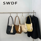 2pc/set PU Leather Women's Handbags Casual Tote Bucket Shoulder Bags