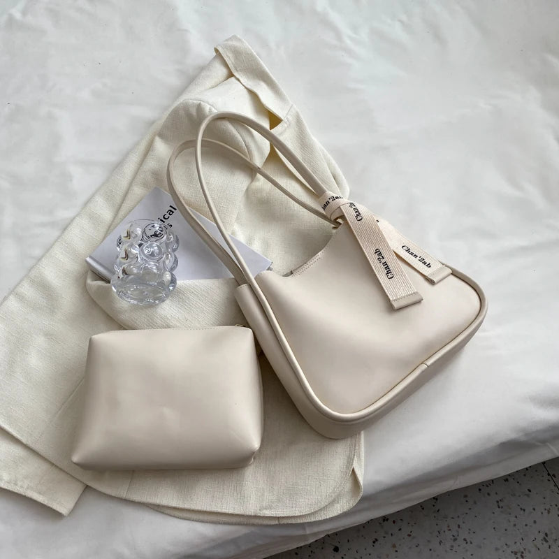 2pc/set PU Leather Women's Handbags Casual Tote Bucket Shoulder Bags