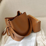 2-piece Set PU Leather Women's Handbags Casual Ladies Tote Bucket Crossbody Bag