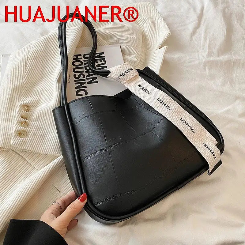 2Pc Pu Leather Women's Handbags Casual Bucket Women Shoulder Totes