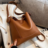 2pc Set PU Leather Women's Handbags Casual Ladies Tote Female Bucket Bag