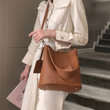 2-piece Set PU Leather Women's Handbags Casual Tote Female Bucket Shoulder Bag