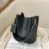 2-piece Set PU Leather Women's Handbags Casual Ladies Tote Bucket Crossbody Bag