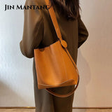 2pc Set PU Leather Women's Handbags Casual Ladies Tote Female Bucket Bag