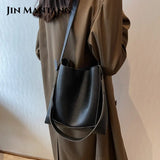 2pc Set PU Leather Women's Handbags Casual Ladies Tote Female Bucket Bag